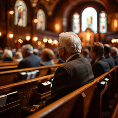 Man Sitting in Church Pew