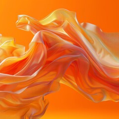 Vivid orange and yellow fabric undulates in a dynamic and flowing abstract pattern against a...