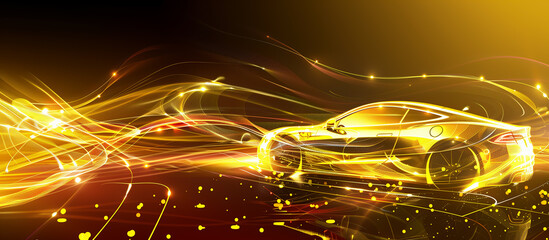 Supercar in holographic for travel and transportation concept in futuristic line graphic, design for abstract wallpaper and background in technology of future concept, elctric vehicle art design