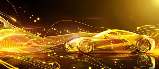 Supercar in holographic for travel and transportation concept in futuristic line graphic, design for abstract wallpaper and background in technology of future concept, elctric vehicle art design