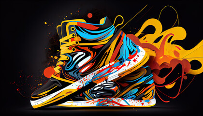 A colorful street running shoe concept. AI render.