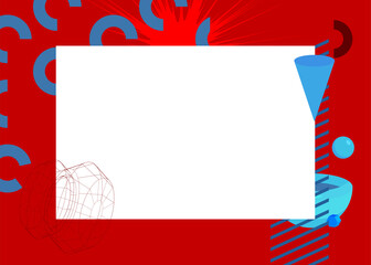 Fototapeta premium Blue and red geometrical graphic retro theme background with place for text. Minimal geometric elements frame. Vintage abstract shapes vector illustration for advertising.