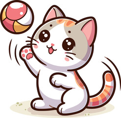 Fototapeta premium cute cat with play ball cartoon vector on white background 