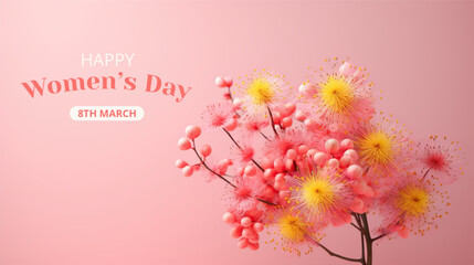 International Women's Day Concept with cherry blossom flower On Isolated Background - obrazy, fototapety, plakaty