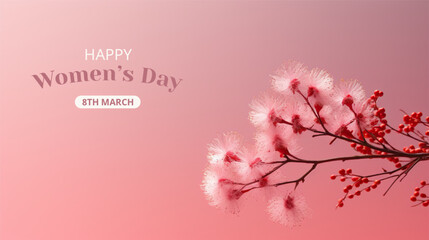 International Women's Day Concept with cherry blossom flower On Isolated Background
