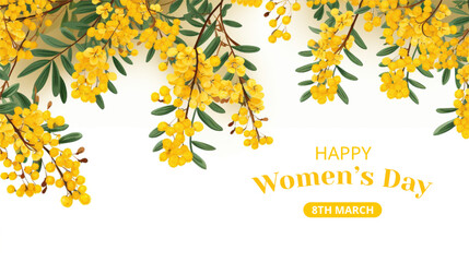 International Women's Day Concept with mimosa flower On Isolated Background