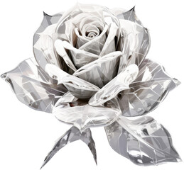 grey rose,grey crystal shape of rose,rose made of crystal,flower made of crystal isolated on white or transparent background,transparency