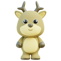 Adorable 3D Deer Character with Big Eyes and Antlers Standing Upright