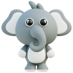 Cute 3D Elephant Character with Big Ears and Trunk