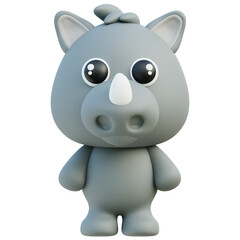Charming 3D Rhinoceros Character with Horn and Gentle Eyes