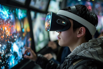 Teenage Boy Wearing a VR Headset, Metaverse Experience