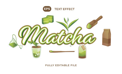 3d Matcha Text Effect with Drink Matcha Leaves and Nature Theme