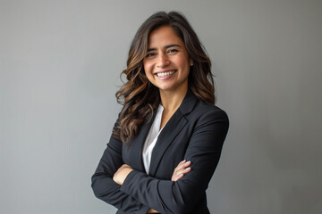 Beautiful smiling businesswoman arms folded standing