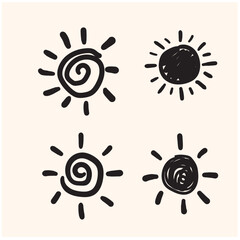 Cute doodle sun collection with illustration style doodle and line art