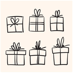gift box with illustration style doodle and line art
