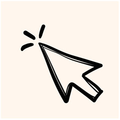 Hand drawn arrow clicking icon, pointer click with illustration style doodle and line art
