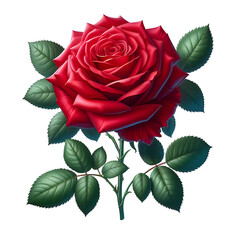 red rose with leaves isolated on transparent background AI Generated