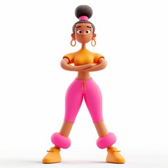 Female clay animation character wearing a yoga instructor's attire demonstrating yoga poses, on an isolated white background Generative AI