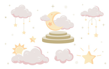 Twinkle pink baby object for invitation with cloud and star