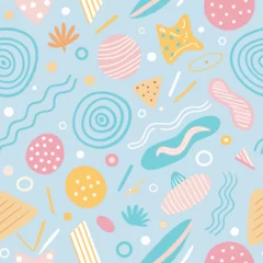 Foto auf Leinwand Seashells and starfish seamless pattern design for summer wallpaper with cute cartoon fish and floral ornaments © salvia0391