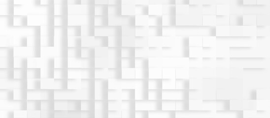 Digital gray and white 3d geometric background with squares or block pattern, abstract white backdrop with grey squares, Geometric abstract white scaled cube boxes block background.