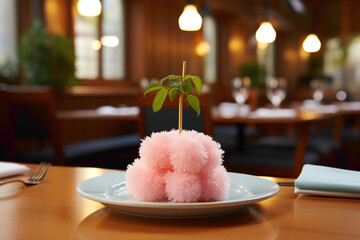 A widely used disposable dish scrubber on a post-meal dining table - obrazy, fototapety, plakaty