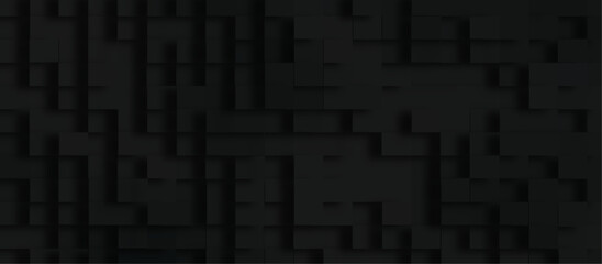 Abstract luxury black background of cubes or boxes, Random scaled black cube boxes block pattern geometric black vector background, geometric Unevenness three-dimensional shadow block pattern.