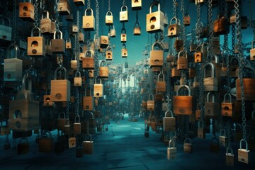 Obraz premium Padlock network. Digital online shield. Generate Ai