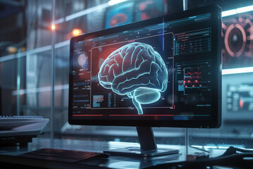 Human Brain Consciousness, Neuroscience Medical Computer - obrazy, fototapety, plakaty