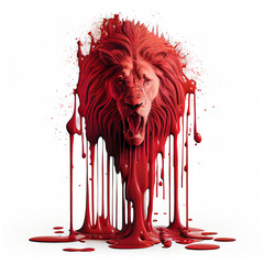 Lion cast in red paint. AI generated