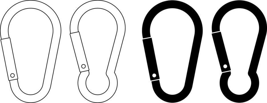 outline silhouette Carabiner clip icon set