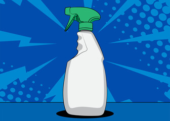 Cartoon Cleaning Product, comic book Spray Bottle. Retro vector comics pop art design.