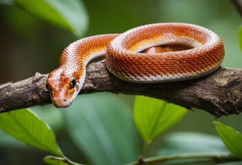 Corn snake (Pantherophis guttatus) wrapped around a branch