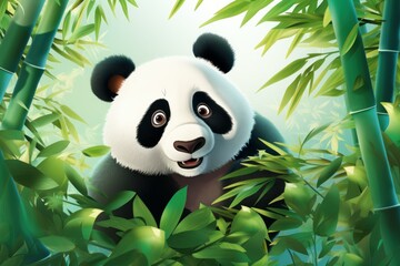 Panda bamboo background. Nature giant mammal. Generate Ai
