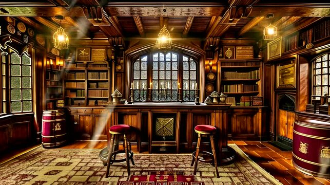 Wooden interior of pub. Seamless looping time-lapse 4k video animation background