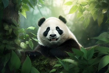 Artistic Panda mockup background. Bear fauna. Generate Ai