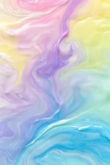 Foto op Plexiglas Fondo abstracto  colorido de textura liquida de marmol en tonos pastel purpura, amarillo y azul © Alejandra