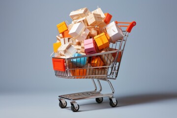 Paper boxes shopping cart. Store trade. Generate Ai