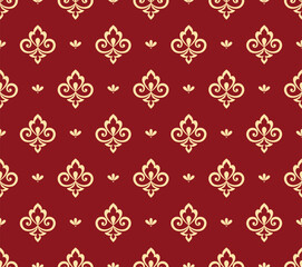 Flower geometric pattern. Seamless vector background. Red and gold ornament. Ornament for fabric, wallpaper, packaging. Decorative print