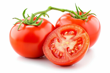 Tomatoes and half tomato isolated on white