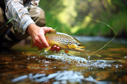 Fishing. Fisherman and trout
