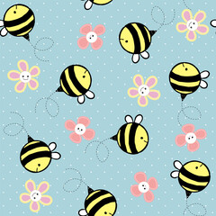 Bee and flower seamless pattern