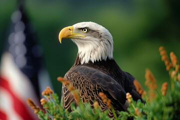 Fototapeta premium North American Bald Eagle on American flag