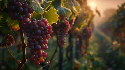 Poster Im Rahmen Red grapes in vineyard © KhaizanGraphic