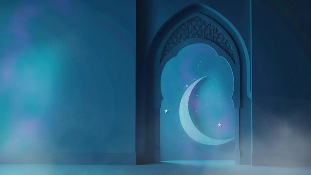 ramadan eid mubarak with paper mosque window with stars and islamic lantern with glitter