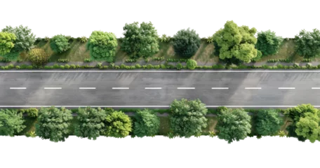 Stoff pro Meter Aerial view of straight asphalt road isolated on transparent background © Aleksandr Bryliaev