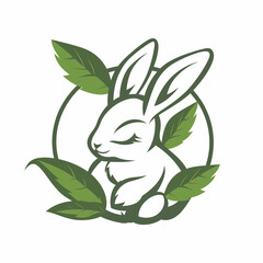 Logo of a bunny with green leaves. Cruelty free. Against animal cruelty. Not tested on animals. Isolated on white. 