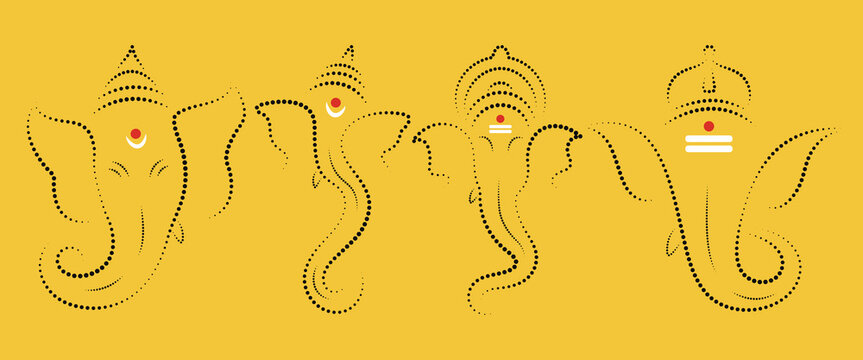ganapati dotted line art set. Decoration for Indian Hindu Auspicious Occasion, ganesh chaturthi special vector design. 
