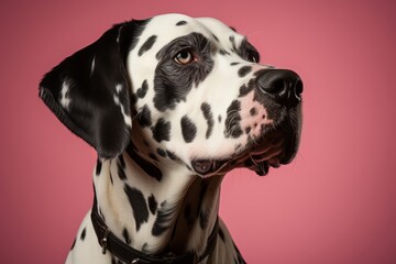 Close-up portrait capturing the charm of a cute Dalmatian against a soft studio background