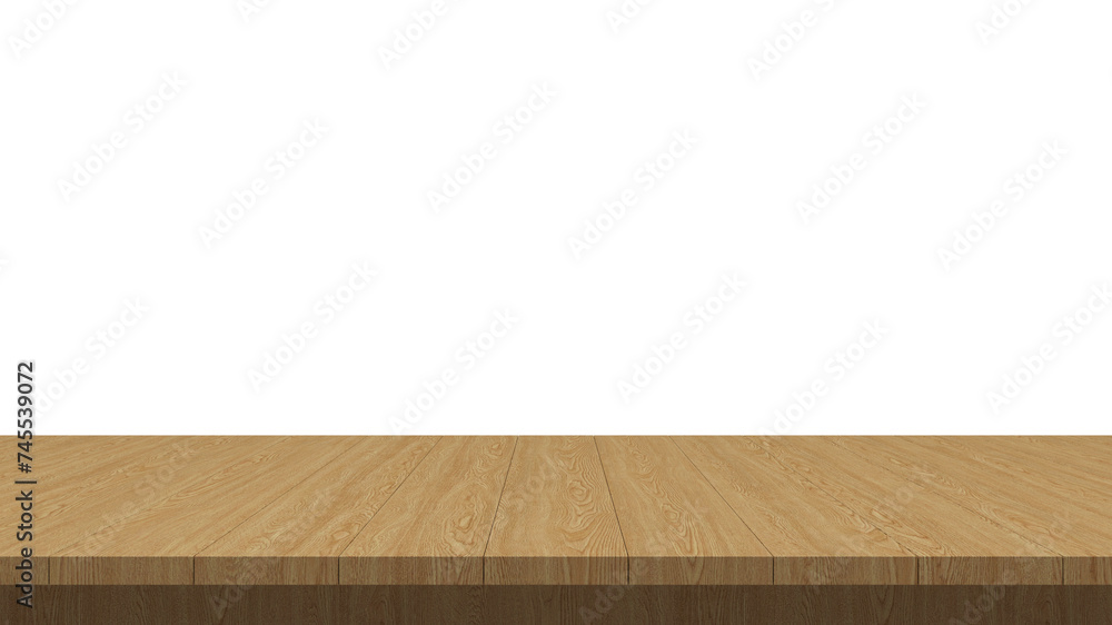 Poster planks wooden table top surface isolated on transparent background. 3d object element with empty spa